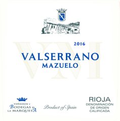 Viñedos y Bodegas de la Marquesa - Valserrano Mazuelo, přední etiketa Viñedos y Bodegas de la Marquesa - Valserrano Mazuelo, přední etiketa