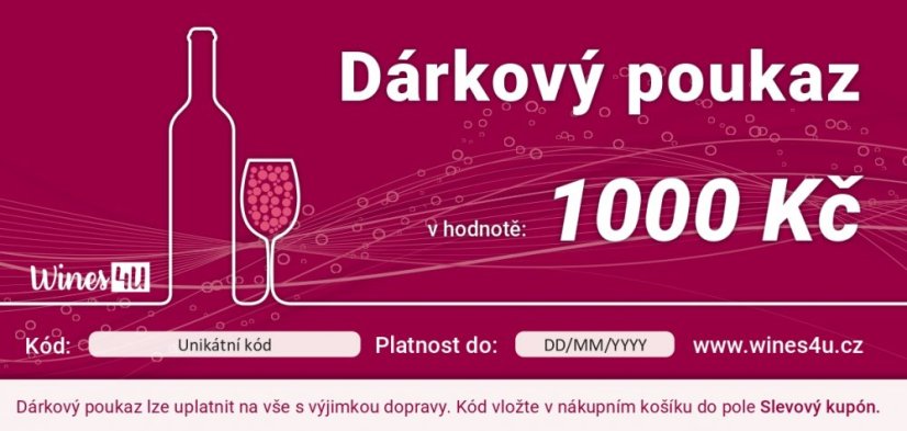 Wines4u dárkový poukaz v hodnotě 1000 Kč