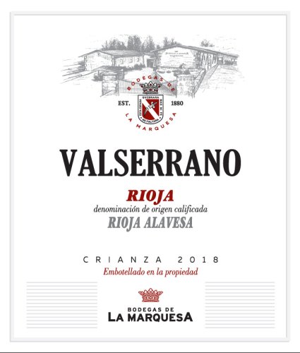 Viñedos y Bodegas de la Marquesa - Valserrano Crianza 2018, přední etiketa