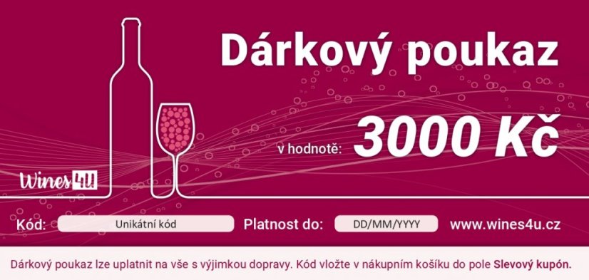 Wines4u dárkový poukaz v hodnotě 3000 Kč