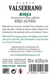 Valserrano Blanco Fermentado en Barrica zadní viněta Valserrano Blanco Fermentado en Barrica zadní viněta