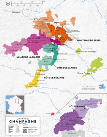 Mapka oblasti Champagne. Zdroj: WineFolly