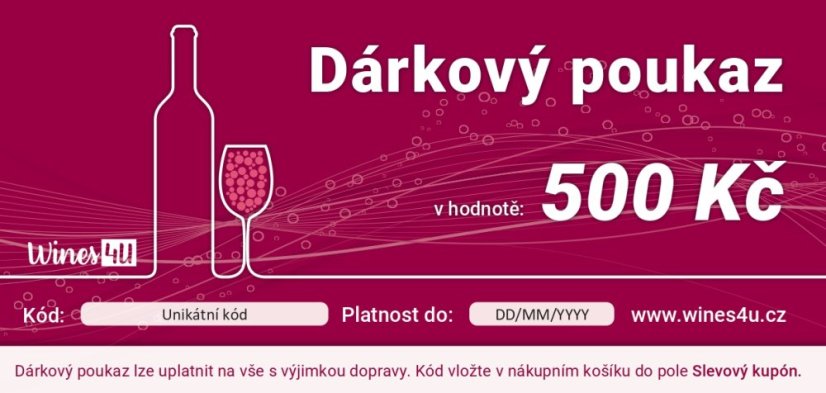 Wines4u dárkový poukaz v hodnotě 500 Kč