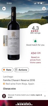 Rating Vivino 4,3 pro Larchago Reserva